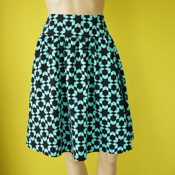 Plus size retro circle skirt turquoise geomatric print | Etsy