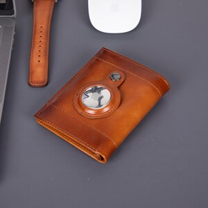 Cartera Glendo de cuero AirTag / Tarjetero unisex delgado personalizado con bolsillo AirTag / Cartera de cuero genuino con grabado personalizado