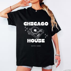 Camiseta Chicago House Turntable, camiseta de música deep house, atuendo EDM rave, estilo acid house, camiseta para amantes de la música house, merchandising de DJ