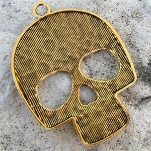 SKULL Large Shiny Gold Pewter Metal Ornate Pendant image 5