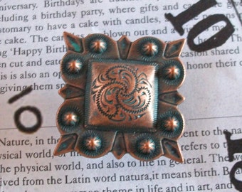 Small Antiqued Copper with Patina Square Berry Screwback Concho