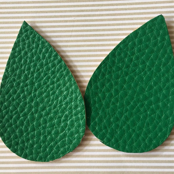 Green Pebbled Teardrop Shapes for Earrings Faux Leather/Shapes, Cut Outs Earring Supplies/DIY Craft Jewelry (2 Pieces)