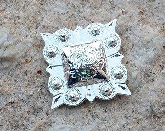 Medium Square Shiny Silver Berry Concho