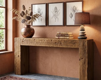 Solid Wood Console Table 63 Inch Farmhouse Sofa Table Behind Couch Entryway Table Rustic Living Room Furniture
