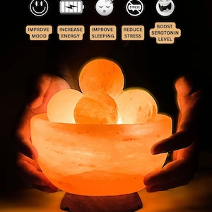 Himalayan Pink Salt Lamp Bowl with Massage Balls: Natural Healing Decor