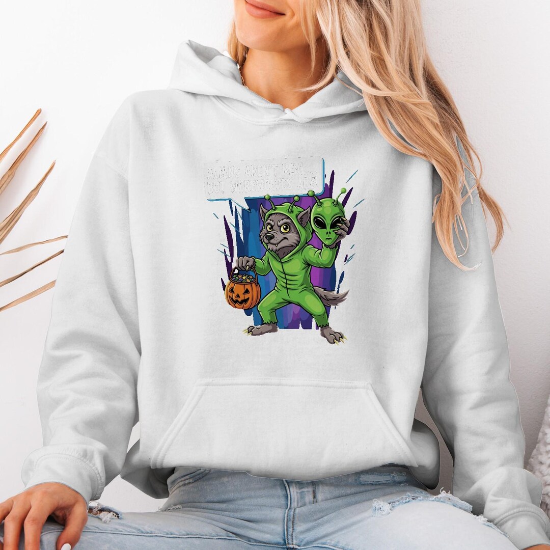 Funny Werewolf Alien Costume Hoodie, Neon Graphic Pullover - Etsy