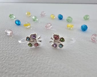 Kleurrijke vlinderclipoorbellen voor meisjes, geen gaatjes nodig, 925 sterling zilver, hypoallergeen