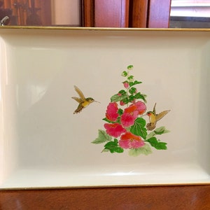 Otagiri Lacquerware Tray with Hummingbird and Floral Motif image 1