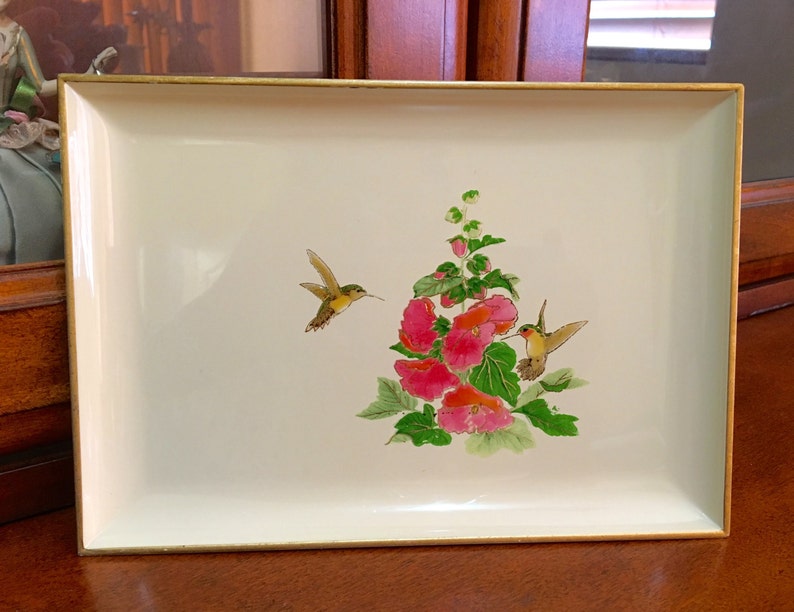 Otagiri Lacquerware Tray with Hummingbird and Floral Motif image 1