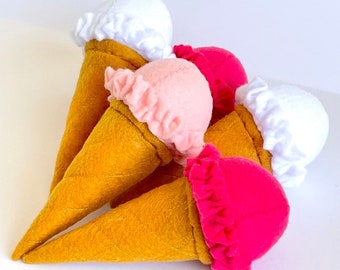 1 felt play food ice cream cone, pretend toy ice cream for kids, play kitchen accessories, gift for toddlers