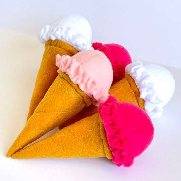 1 felt play food ice cream cone, pretend toy ice cream for kids, play kitchen accessories, gift for toddlers