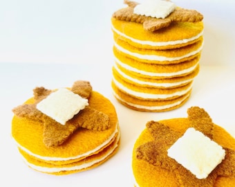 Play food pancakes, play kitchen accessories for kids, felt food 2 pancakes with syrup and butter