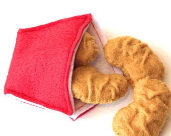 4pc felt food chicken nuggets for kids pretend play and play kitchen, realistic looking toy nuggets - made to order