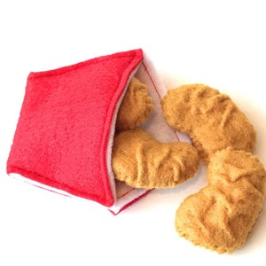 4pc felt food chicken nuggets for kids pretend play and play kitchen, realistic looking toy nuggets - made to order