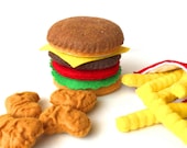 Felt food, Hamburger french fries chicken nuggets set, eco friendly pretend play food play kitchen, felt hamburger, felt bbq, toy hamburger