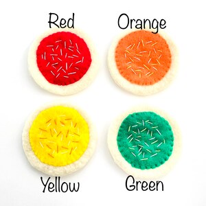 Felt sugar cookie handmade play kitchen accessories felt food 1 cookie or 7 rainbow color cookies toddler color learning toy image 6