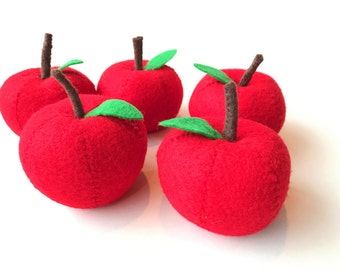 Play food apple, play kitchen accessories, felt food toy apple