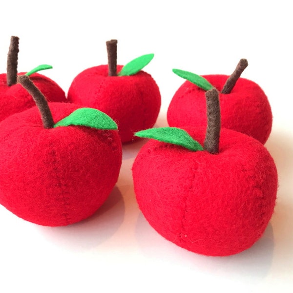 Play food apple, play kitchen accessories, felt food toy apple