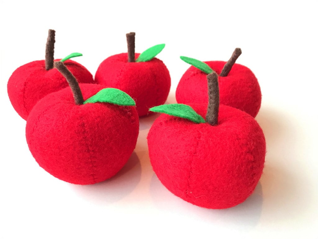 ONE felt food apple for pretend play kitchen - toy fruits gift - fake apple for photo props or home decor