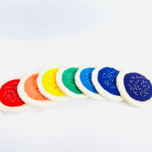 Felt sugar cookie handmade play kitchen accessories felt food 1 cookie or 7 rainbow color cookies toddler color learning toy image 3