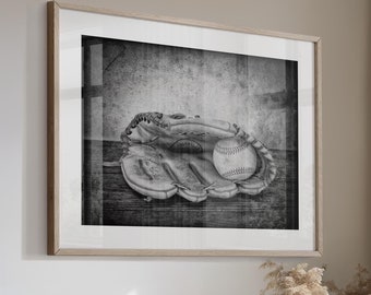 Baseball Glove Print - Baseball Art - Baseball Photo Print - Baseball Coach Gift - Vintage Baseball-Black and White Canvas or Print