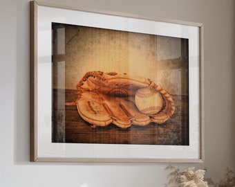 Baseball Glove Print - Boys Room Decor - Baseball Art - Baseball Photo Print - Baseball Coach Gift - Vintage Baseball Canvas or Print