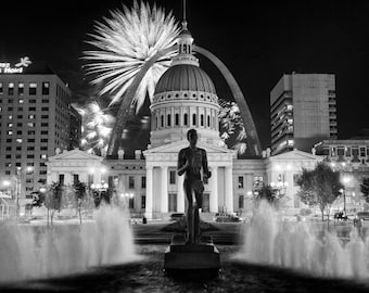 St Louis Print, St Louis Photo, St Louis Fireworks, St Louis Fourth of July Fireworks, St Louis Art Print, St Louis Arch Canvas or Print