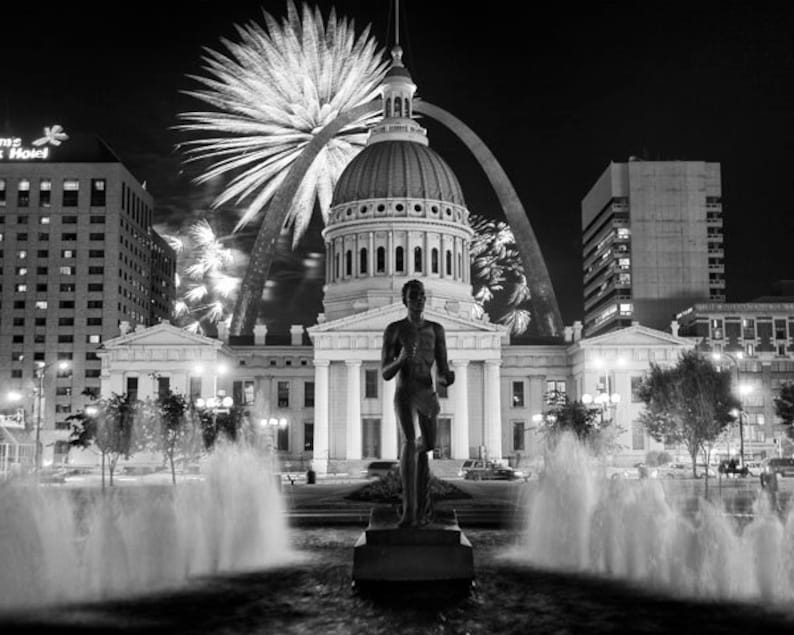 St Louis Print, St Louis Photo, St Louis Fireworks, St Louis Fourth of July Fireworks, St Louis Art Print, St Louis Arch Canvas or Print image 1