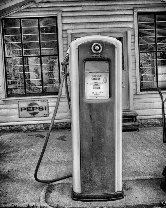 Vintage Gas Pump - Black and White Retro Gas Station - Gas Pump Art Print  Canvas or Print