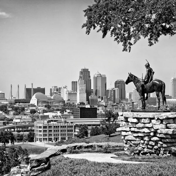 Kansas City Skyline and The Scout Statue - Fine Art Photograph Canvas or Print