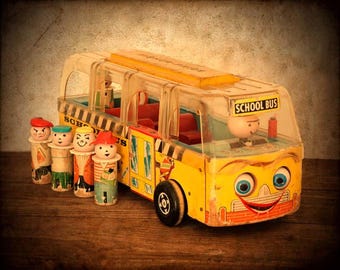 School Bus Pull Toy Print, School Bus Photo Art Print,Baby Room Decor,Children's Room Decor,Nursery Room Art Canvas or Print