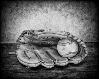 Baseball Glove Print - Baseball Art - Baseball Photo Print - Baseball Coach Gift - Vintage Baseball-Black and White Canvas or Print