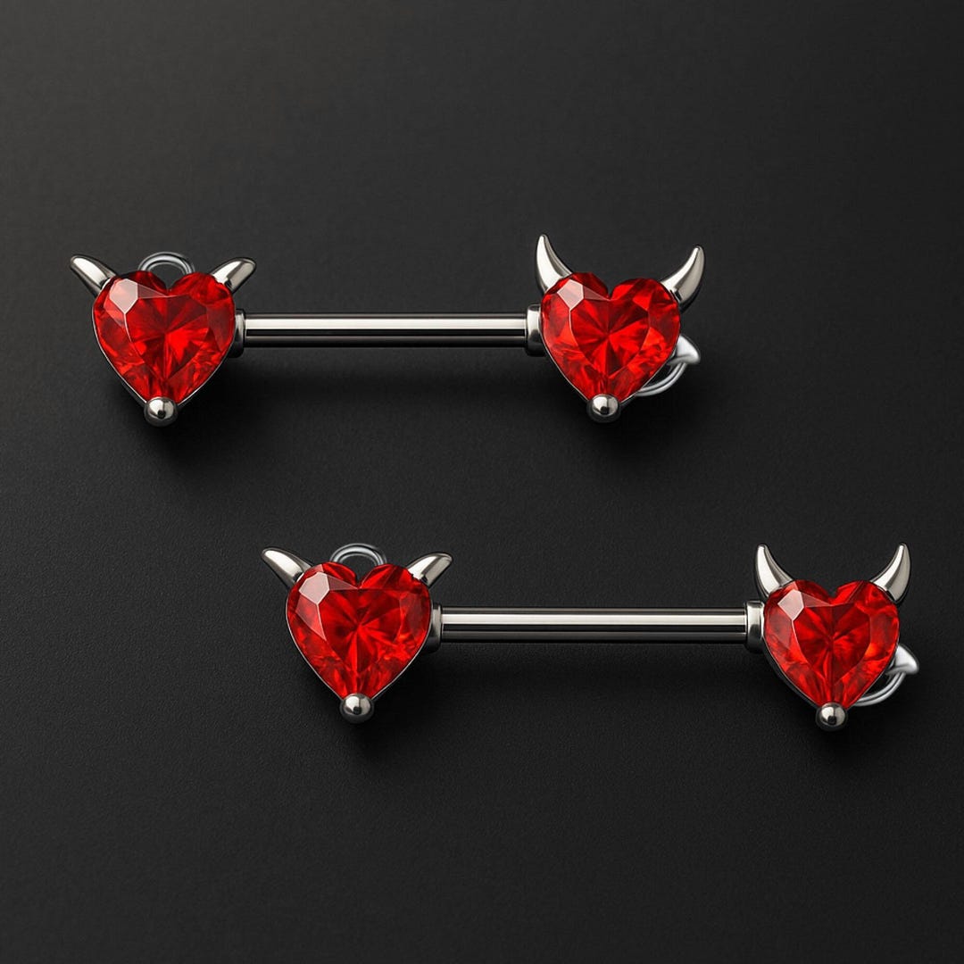 Intimate Rings Metal Surgical Steel Nipple Jewelry With Red Crystal Devil Horns Intimate ...