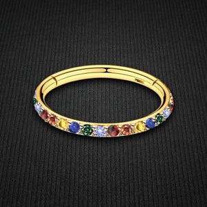 Titanium Clicker Ring in Classic Style with Rainbow Zirconia Nose Hoop Cartilage Huggie Tragus Piercing Rook Clicker Jewelry Hoop