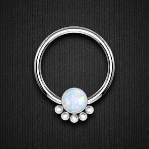 Titanium Captive Bead Ring with White Opal and Five Beads Nose Ring Hoops Septum Jewelry Piercing Daith Hoop Earring  Silver