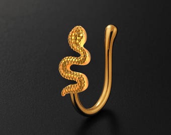 Sterling Silver Nose Cuff with Snake Faux Nose Hugger Non Piercing Nose Decoration Fake Nose Ring Stylish Nose Jewelry Accessory Gold Plated