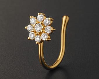 Gold Plated Nose Cuff with Flower Faux Nose Piercing Temporary Nose Ring Non-Piercing Nose Jewelry Nose Fashion Accessory