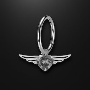 Anello a scatto in acciaio chirurgico con pendente a forma di cuore volante, orecchini a cerchio per piercing alla cartilagine e al lobo dell&#39;orecchio, gioielli in argento