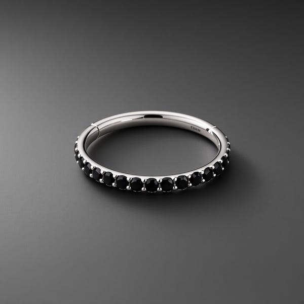 Titanium Clicker Ring in Classic Style with Black Zirconia Helix Hoop Tragus Jewelry Earlobe Huggie Rook Ear Piercing Accessory Silver