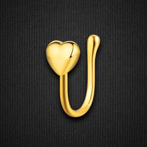 Gold Plated Nose Cuff with Heart Faux Clip-On Nose Ring Temporary No Piercing Jewelry Fake Nose Hugger Nose Piercing Accessory
