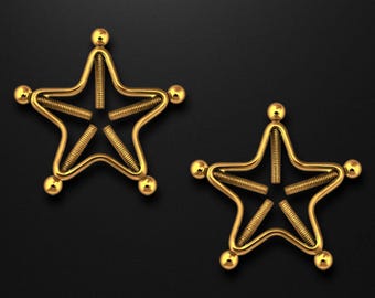 Surgical Steel Nipple Clips in Star Shape with Screws Adjustable Nipple Clamps Sexy Fake Piercing Jewelry Stylish Faux Nipple Ring Set Gold
