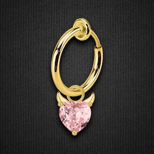 Surgical Steel Fake Ring with Pink Evil Heart Nose Decoration Faux Septum Nose Hugger Temporary Ring Jewelry Accessory Gold