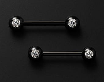 Surgical Steel Nipple Jewelry with Classic Balls and CZ Fetish Barbell Jewelry Erotic BDSM Piercing Nipple Decor Accessories Black