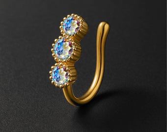 Gold Plated Nose Cuff with Three CZ Non Piercing Temporary Nose Ring Faux Nose Jewelry Fake Nose Piercing No Piercing Accessory