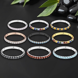 Titanium Clicker Rings in Classic Style with Side CZ, Conch Hoop, Rook Clicker, Tragus Jewelry, Ear Piercing, Cartilage Huggie, Silver, Gold