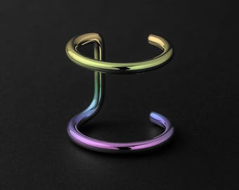 Surgical Steel Ear Cuff with Double Hoops Simple Cartilage Wrap Non Pierced Minimalist Conch Hoop Fake Piercing Jewelry Jacket Rainbow