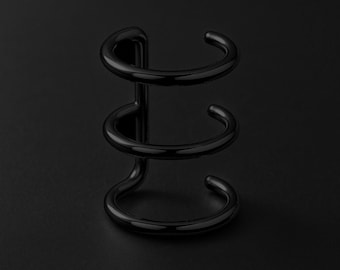 Surgical Steel Ear Cuff with Triple Hoops Simple Minimalist Clip On Helix Jewelry Conch Wrap Fake Piercing Dainty Design Black