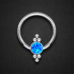 Titanium Captive Bead Ring with Blue Opal and Six Beads Septum Hoop Nose Jewelry Daith CBR BCR Body Piercing Accessories Silver