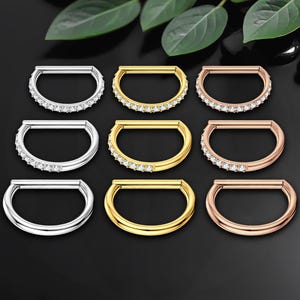 Titan Clicker Ring in D Form Style, Knorpelohrring, Turm, Ohr Hoop, Piercing Ring, Helix Clicker, Silber, Gold, CZ