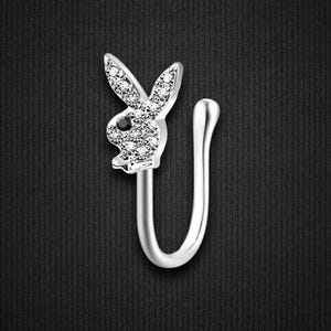 Silver Plated Nose Cuff with Rabbit Faux Nose Piercing Jewelry Nose Hugger Decoration Fake Septum Ring No Piercing Accessory